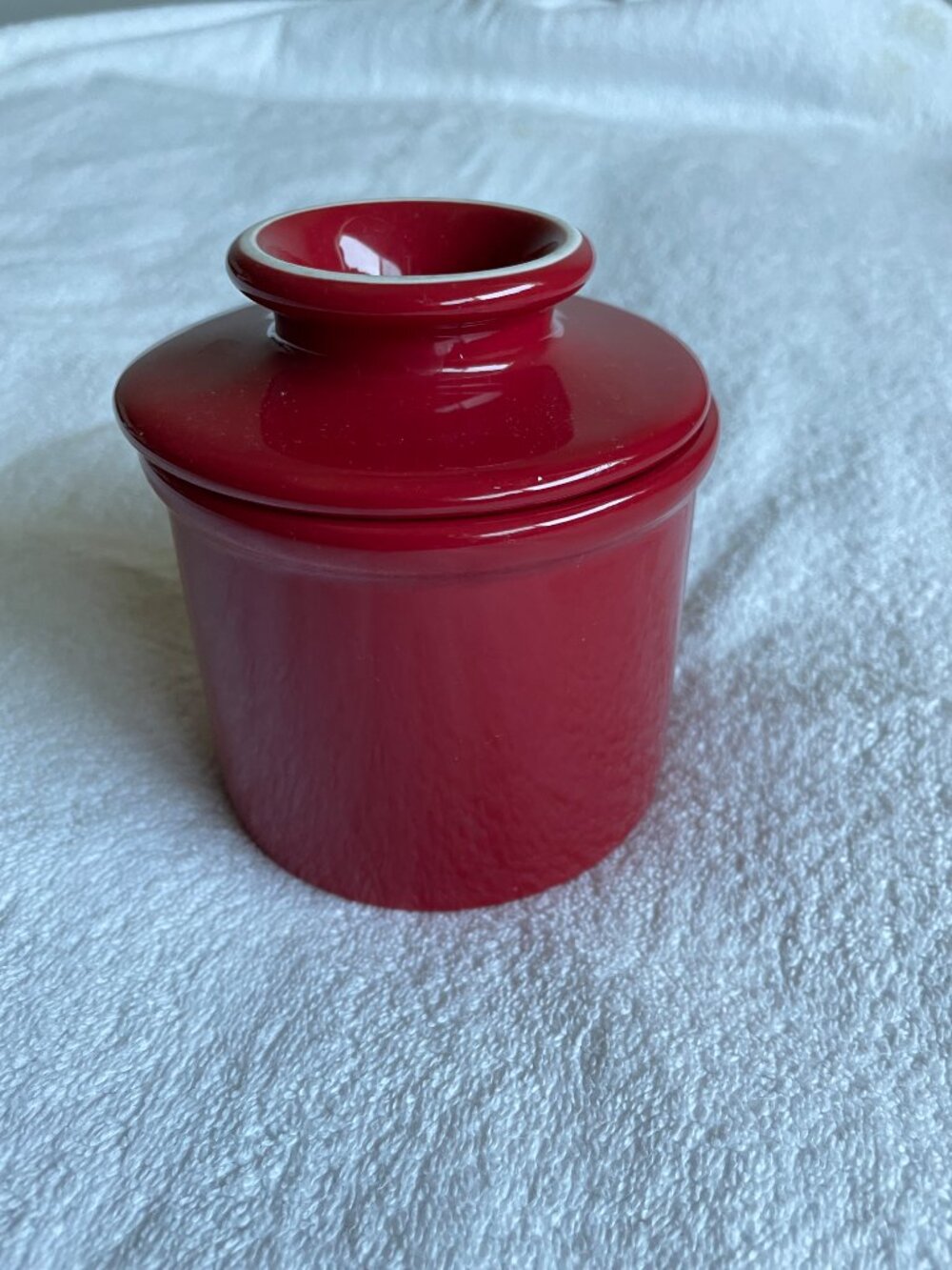 Butter Crock with Water Line for Countertop, French Dish with Lid, Ceramic RED
